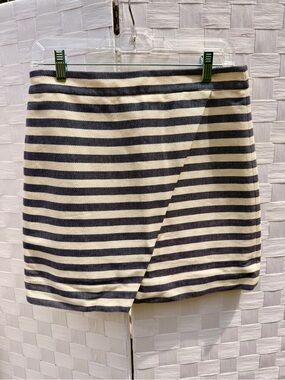 J. Crew Navy and Cream Striped Wrap-Effect Mini Skirt
